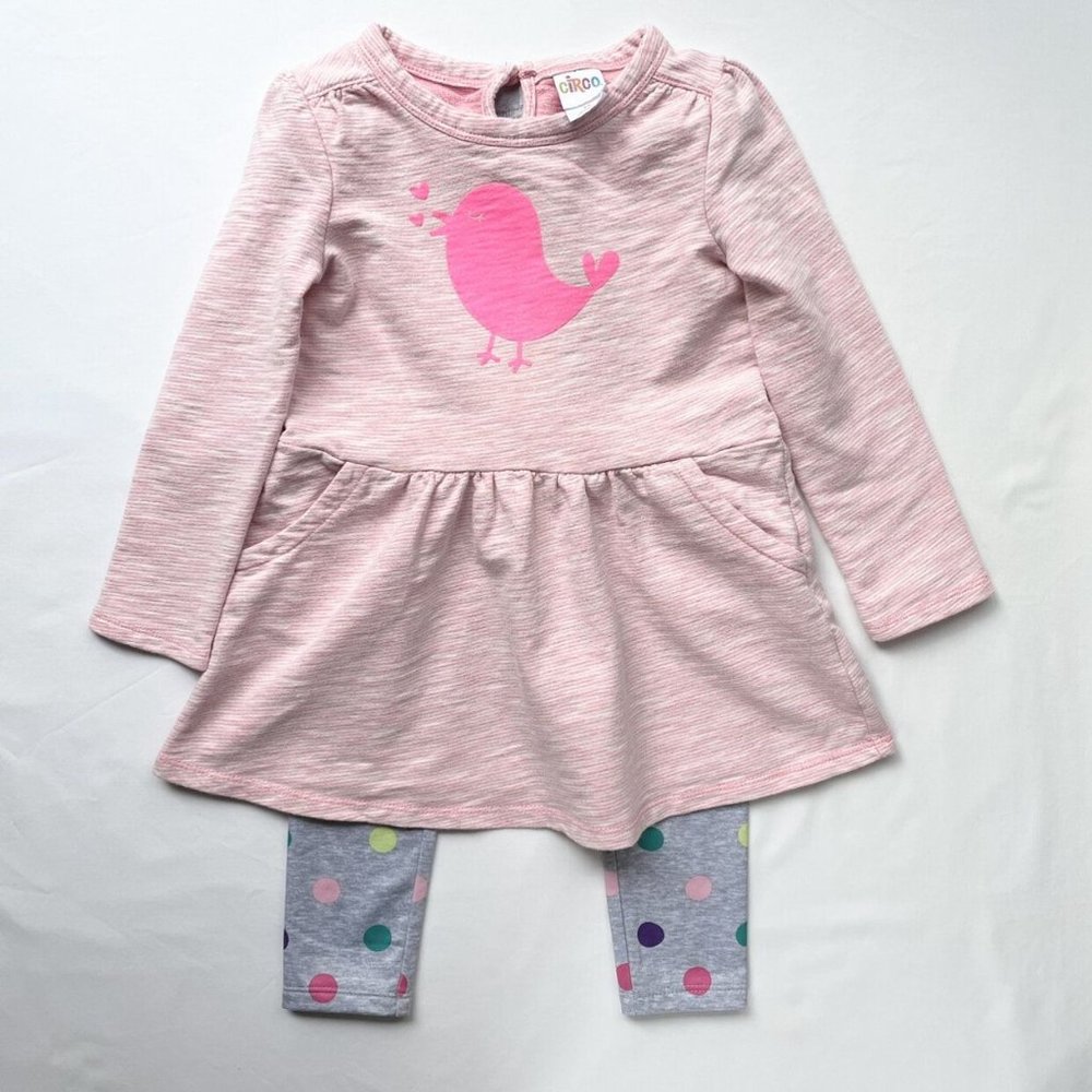 Youth Girls Size 4 Bird Tunic Polka Dot Sweat Pants Outfit Bundle